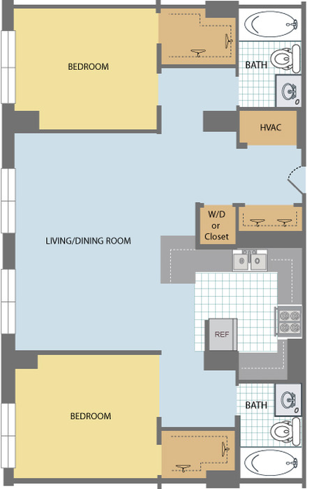 2-Bedroom-Huron(2D/E) Floor Plan Image