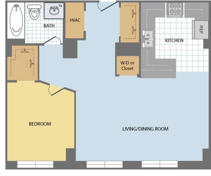 1-Bedroom-Huron(1G) Floor Plan Image