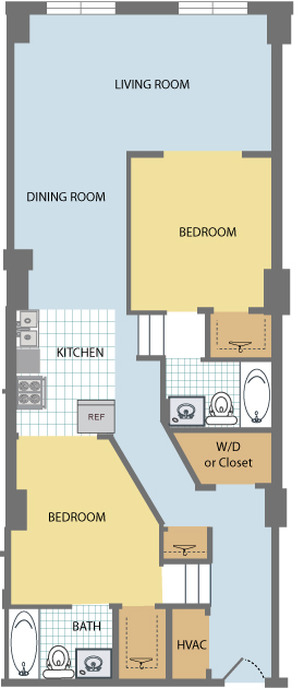 2-Bedroom-Huron(2A) Floor Plan Image