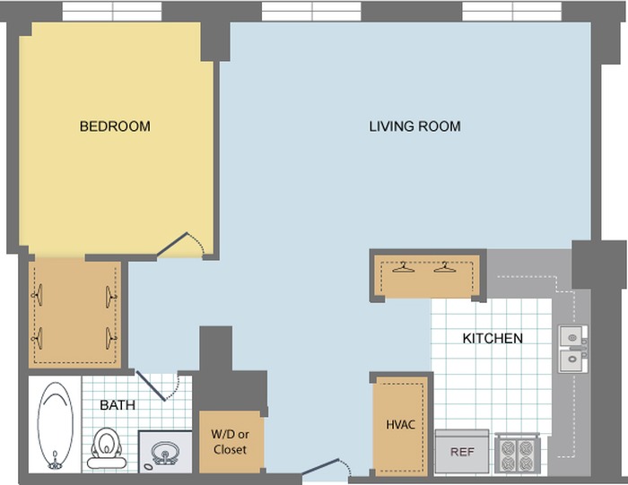 1-Bedroom-Huron(1A) Floor Plan Image